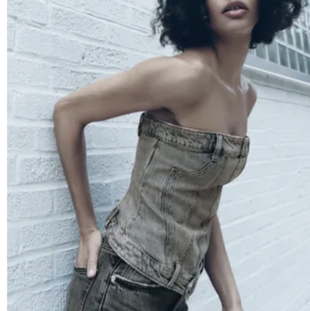 NWT Zara Corset Style Denim Top Jean Strapless Back Zip  Size S - Picture 5 of 10